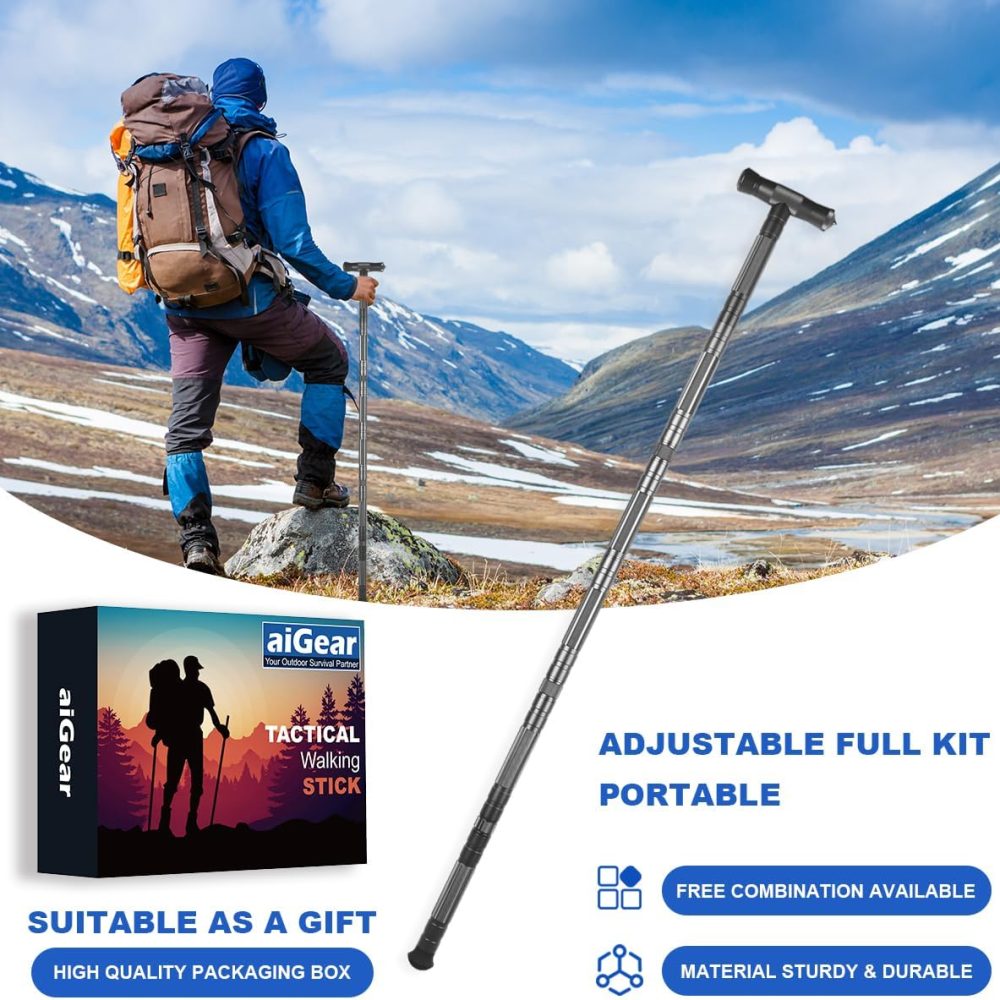 aiGear Tactical Stick Hiking Walking Staff - Trekking Poles Tactical Staff Adjustable Hiking Stick Gear for Outdoor Survival Camping Hiking - Image 6