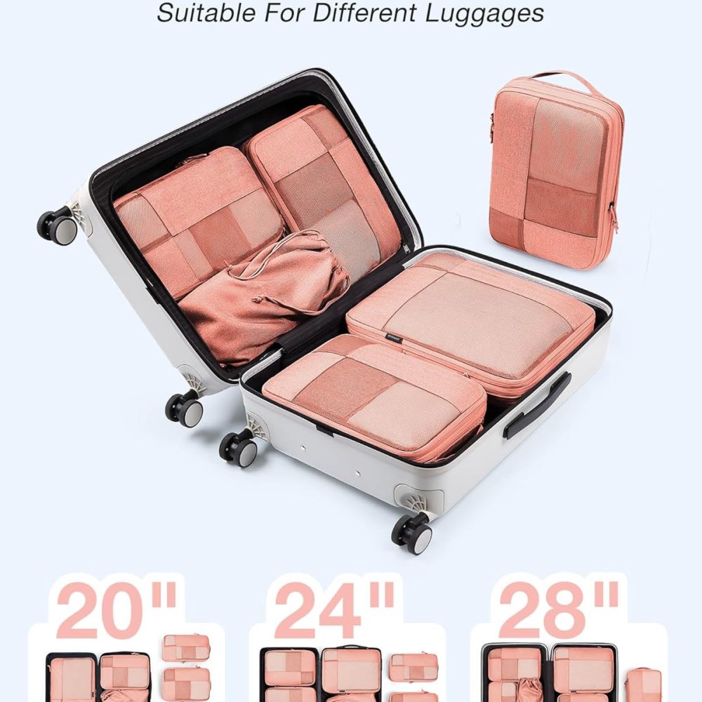 BAGSMART Compression Packing Cubes, 6 Set for Carry-on Suitcases, Travel Cubes & Suitcase Organizer With Shoe Bag - Image 3