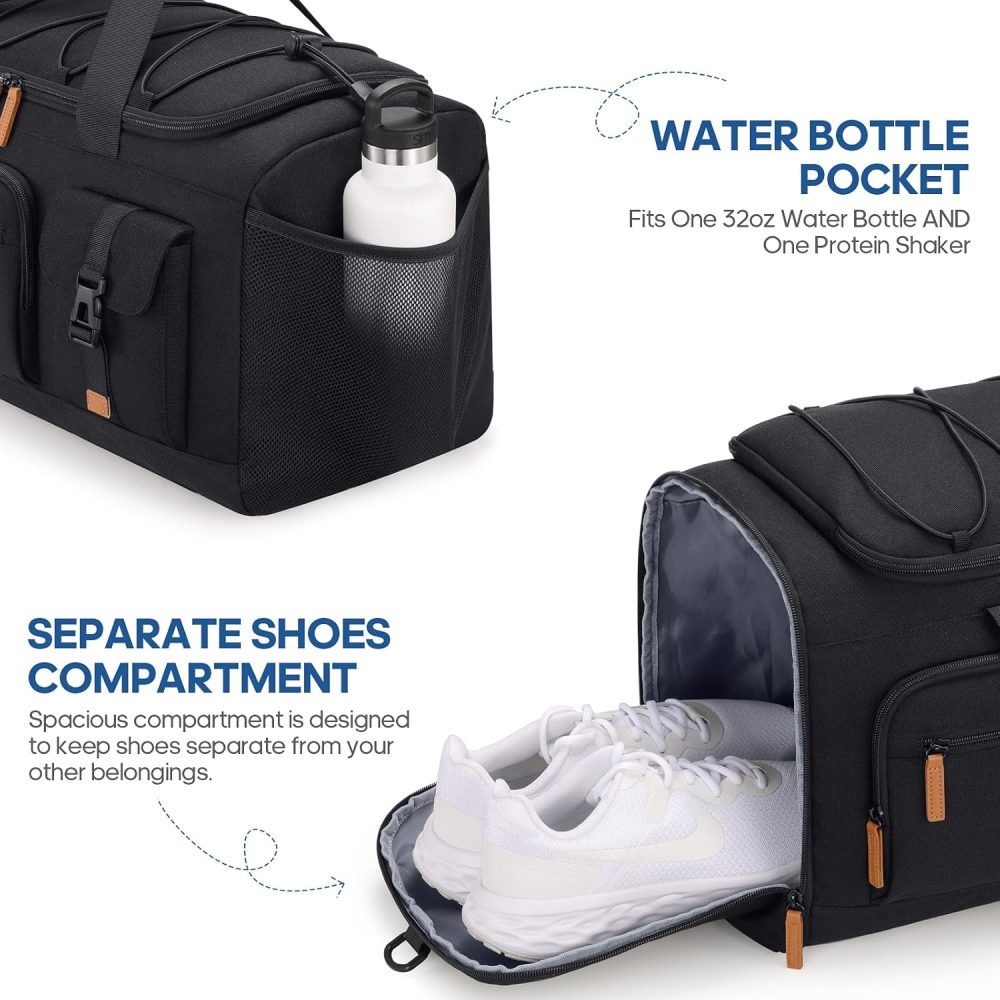 Gym Bag for Men and Women with Shoe & Laptop Compartment, 3-in-1 Sports Travel Duffel Bag Anti-Theft Weekender Carry-On Backpack for Airplane & Workout, Overnight Travel Bag,35L (Black, Medium) - Image 5