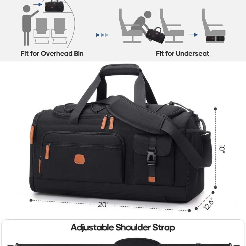 Gym Bag for Men and Women with Shoe & Laptop Compartment, 3-in-1 Sports Travel Duffel Bag Anti-Theft Weekender Carry-On Backpack for Airplane & Workout, Overnight Travel Bag,35L (Black, Medium) - Image 7