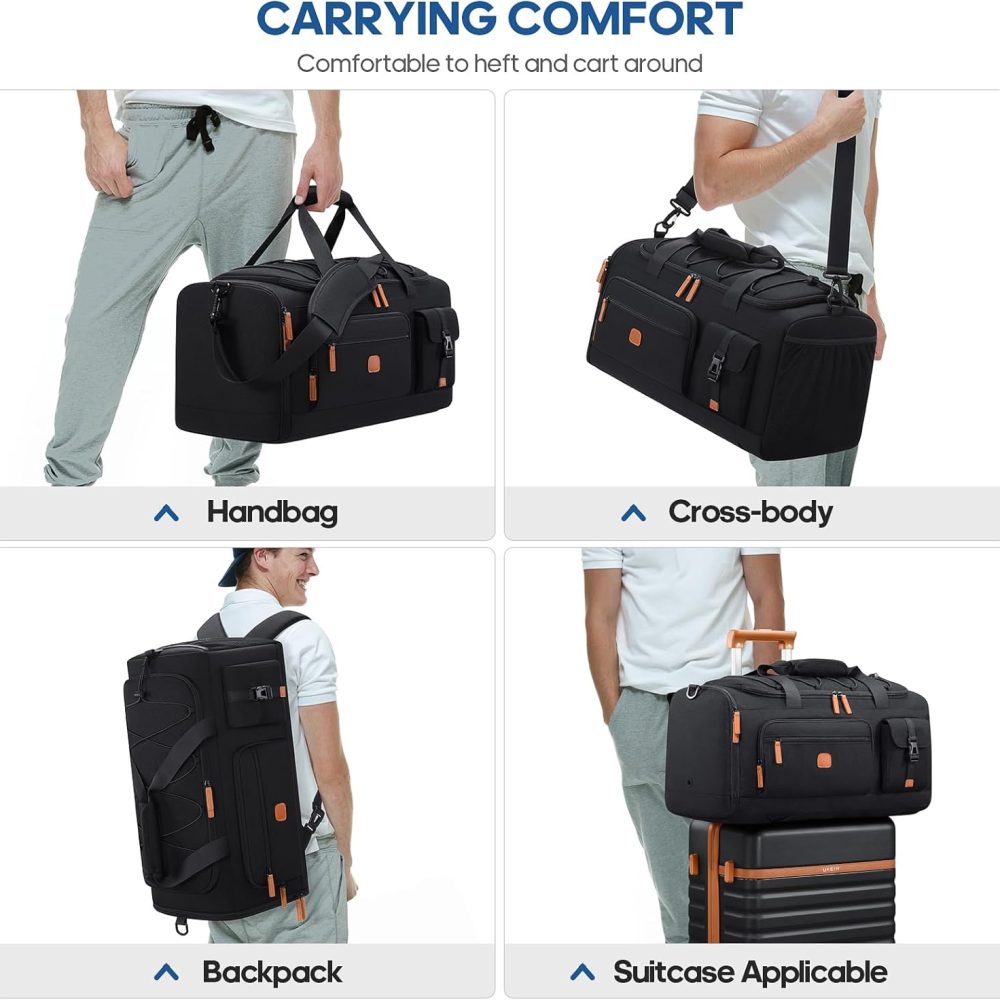 Gym Bag for Men and Women with Shoe & Laptop Compartment, 3-in-1 Sports Travel Duffel Bag Anti-Theft Weekender Carry-On Backpack for Airplane & Workout, Overnight Travel Bag,35L (Black, Medium) - Image 8